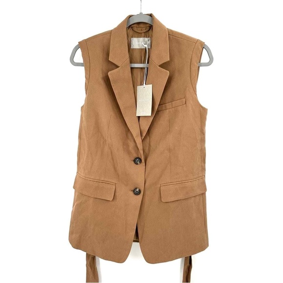 Everlane Tencel Sleeveless Blazer, Toasted Coconut, Size 00 - Picture 5 of 8